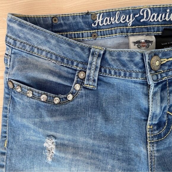Harley Davidson jeans low rise straight leg stretch denim crystal light blue 8 - Picture 6 of 11